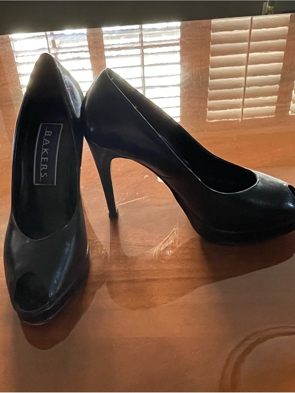 Bakers Black leather Peep-Toe Stiletto Pumps
